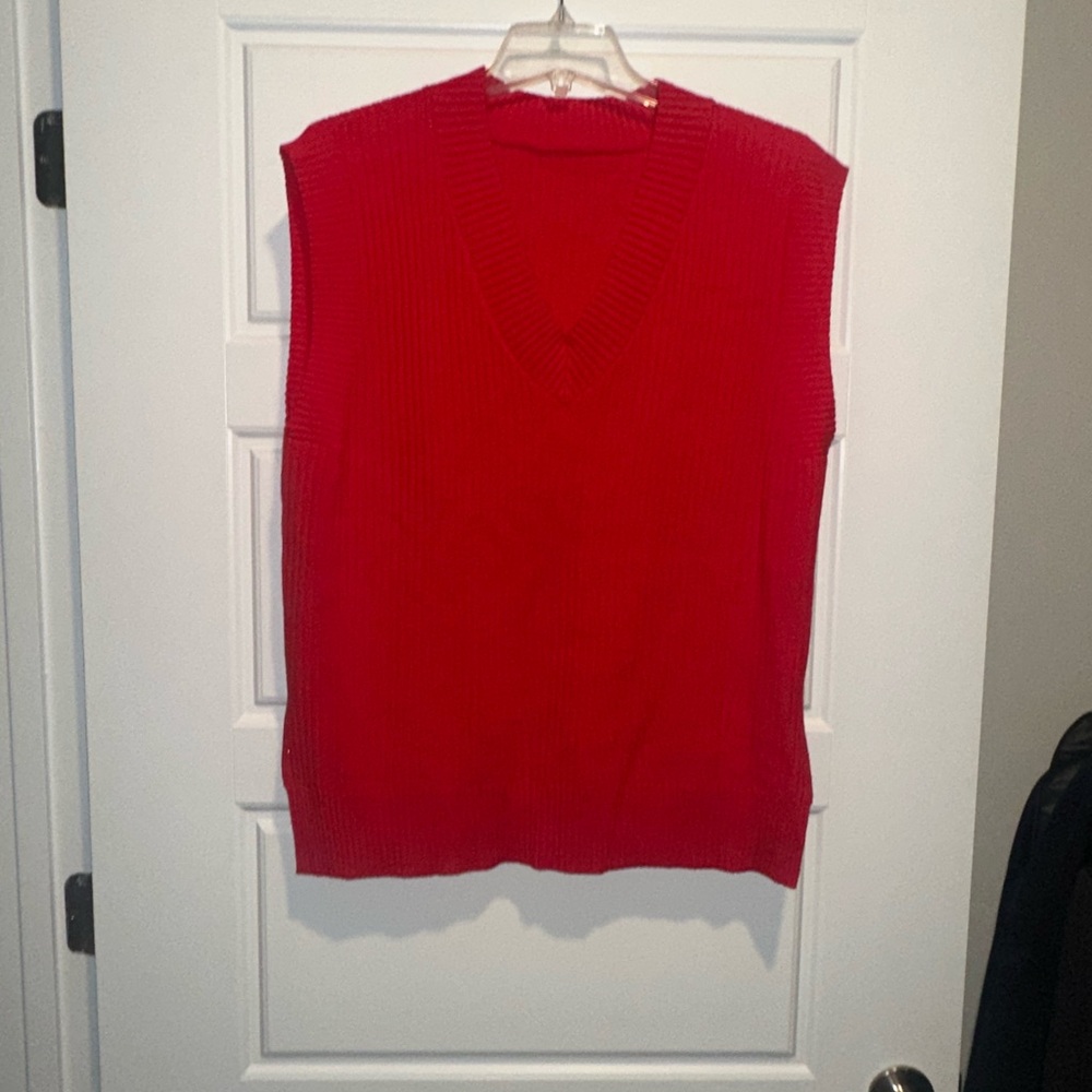 Red V-Neck Sleeveless Sweater